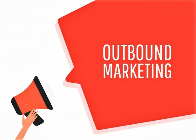 A red megaphone with a cloud that says "Outbound marketing"