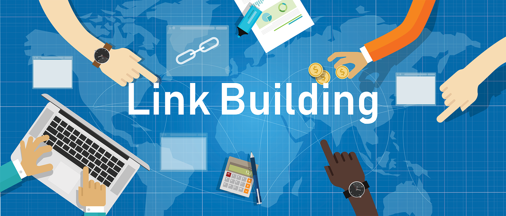 Human hands pointing to Link Building