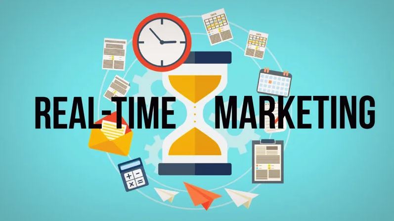 Real Time Marketing plus hourglass and clock