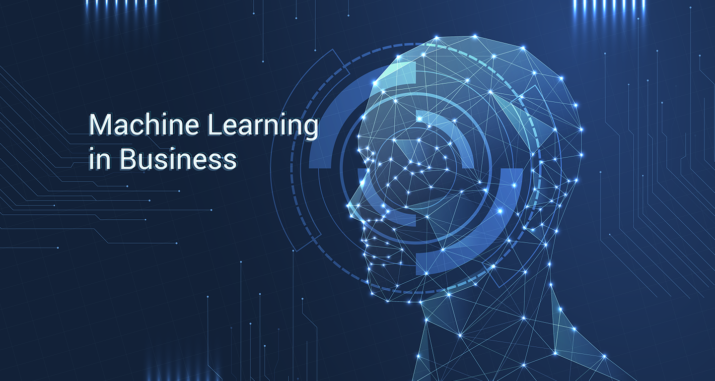 Human head and the inscription "Machine learning in business"